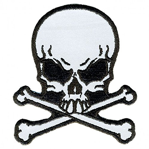 CLASSIC SKULL & CROSSBONES, High Thread Embroidered Iron-On / Saw-On XL Rayon REFLECTIVE PATCH - 9" x 10"