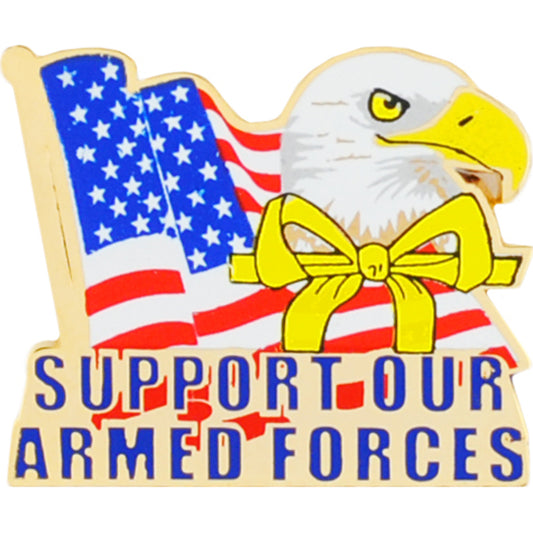 USA & PATRIOTIC, USA & YELLOW RIBBON Support Our Arm Forces - Expertly Designed PIN - 1.25"