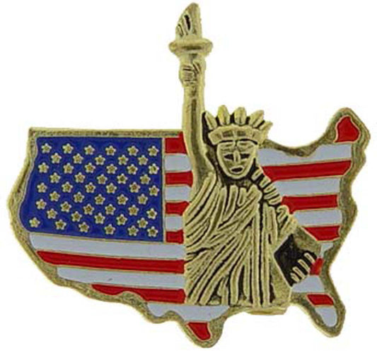 USA & PATRIOTIC, STATUE Of LIBERTY With USA Flag - Original Artwork, Expertly Designed PIN - 1"