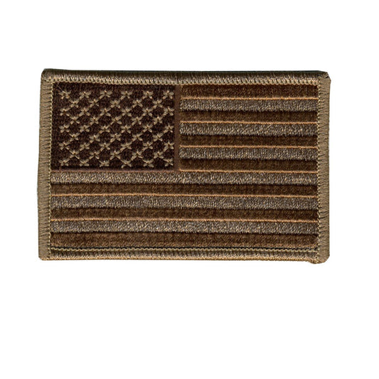 BROWN AMERICAN FLAG, Exceptional Quality Iron-On / Saw-On, Heat Sealed Backing Rayon PATCH - 3" x 2"