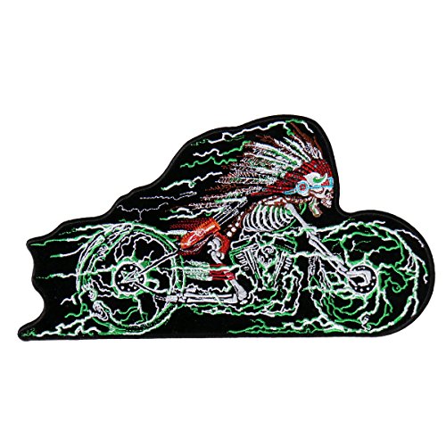 SKELETON CYCLE, High Thread Embroidered Iron-On / Saw-On Rayon PATCH - 10" x 4", Exceptional Quality