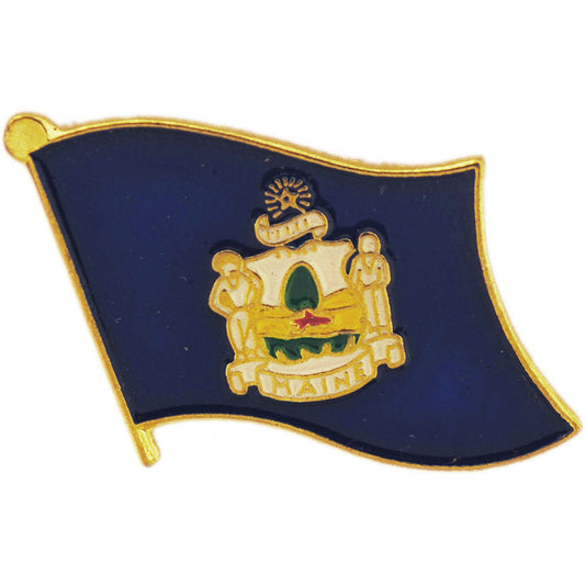 American Flag Pin, US STATES MAINE Flag - Novelty Patriotic Enamel Lapel PIN - 1"