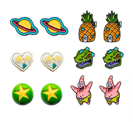 Nickelodeon Characters, Officially Licensed Stud 6pcs Earrings Set