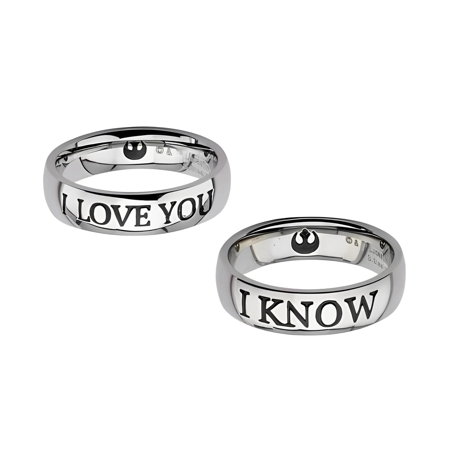 Star Wars I Love You & I Know Stainless Ring - Princess Leia and Han Solo Stainless Steel Couple Ring Set - Size - 10 & 7