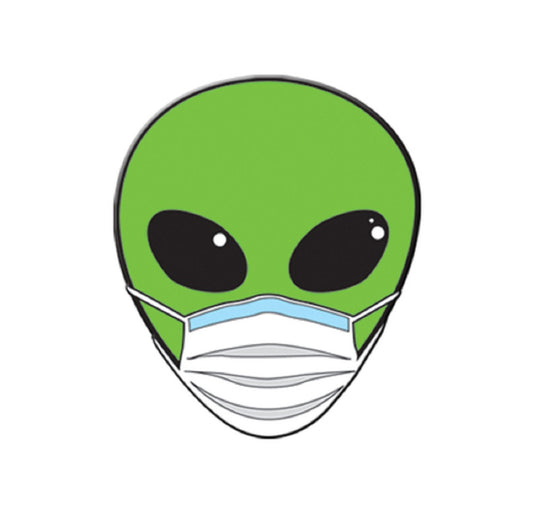 COVID SPECIAL WEAR MASK STAY SAFE, PIN - Masked Alien, Novelty Cute Enamel Lapel PIN - 1.25"