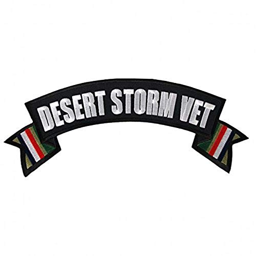 DESERT STORM VETERAN MILITARY BANNER, High Thread Embroidered Iron-On / Saw-On Rayon PATCH - 11" x 3"