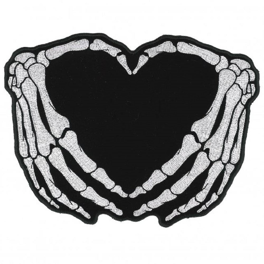SKELETON HEART PATCH - Skeleton Finger Heart Shape High Thread Iron-On Heat Sealed Backing / Sew-On PATCH, 3.5" x 3"