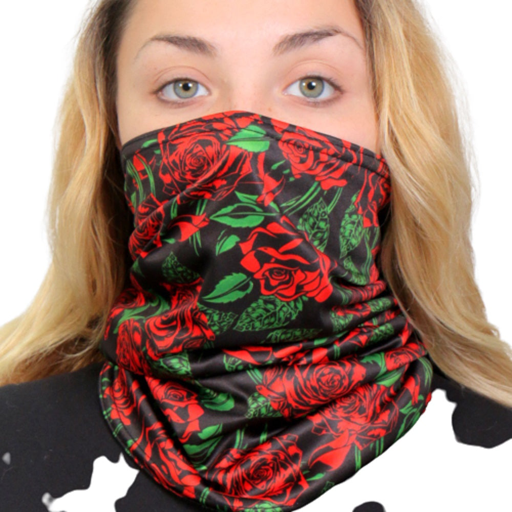 WILD ROSES, TUBE NECK GAITER - Soft Breathable 100% Polyester Microfiber Lined Neck Warmer Face Cover NECK GAITER MASK