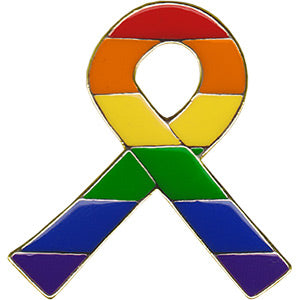 LGBTQ RIBBON - Original Artwork, Metal Enamel Lapel Pin - 1.2" x 1.25"