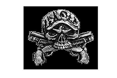 Camo Skull Guns Lapel Pin - Heavy Pewter Biker Artwork Brooch Badge Button Pins