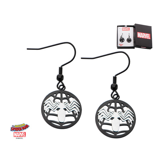 Black IP Spider Web Hook Dangle Earrings