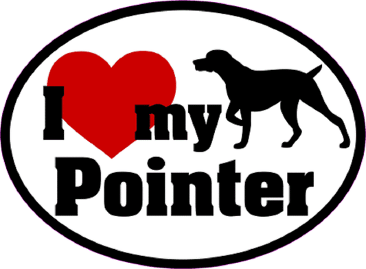 I LOVE MY POINTER Sticker - Orignal Artwork Vinyl - Dog Lover's Oval Decal Sticker - 3.5" x 4.75"