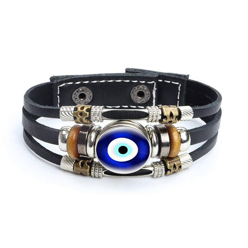Evil Eye Beaded Charm Bracelet - Turkish Evil Eye Nazar Dark Blue Amulet w/ Glass Dome Good Luck Bracelet