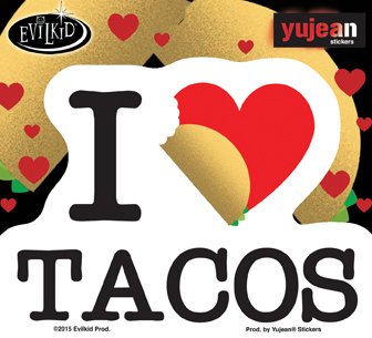 Evilkid - I LOVE TACOS - (Heart) 3.4" x 4.6" - Extra Long Lasting, In/Outdoor, All Weather/UV Resistant, Die-Cut Vinyl S