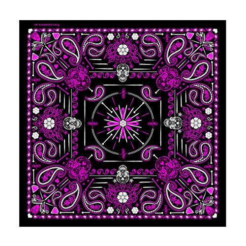 Signature Bikers Bandanas Collection Original Design, 21" x 21" - BANDANA LADY PINK PAISLEY SKULL
