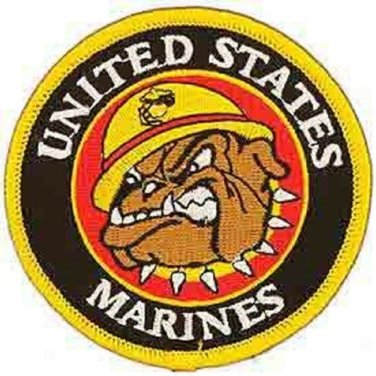 UNITED STATES MILITARY PATCH, USA MARINE BULLDOG LOGO - Embroidered Sew On / Iron On Patriotic PATCH - 3" Round