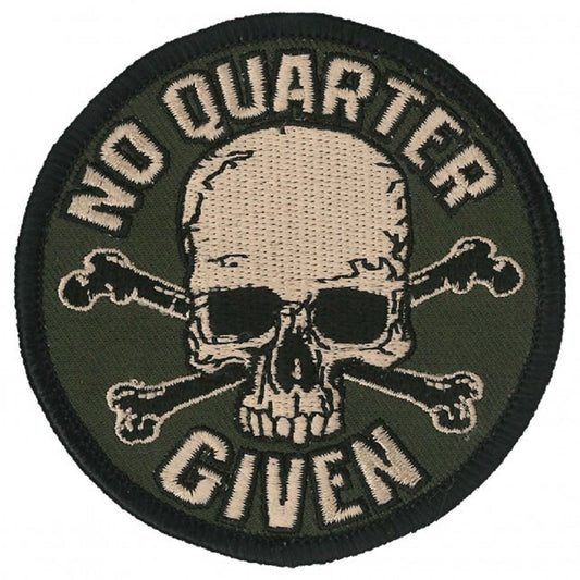 NO QUARTER GIVEN SKULL, Bikers PATCH, Thread Rayon Iron-On Heat Sealed Backing / Sew-On Embroidered PATCH - 3" x 3"