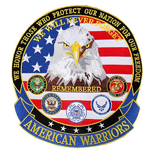 AMERICAN WARRIORS, Iron-On / Saw-On Rayon PATCH - 11" x 12", Heat Sealed Backing