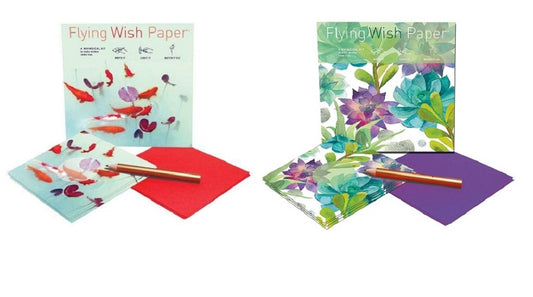 Flying Wish Paper Combo Pack, Koi Pond + Cactus Green, Mini Kit Combos, Write it, Light it, Watch it Fly, 2 x Mini Kits - 5" x 5" Each