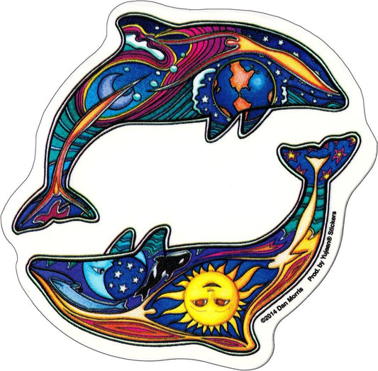Night Day Dolphins - Dan Morris, Waterproof Vinyl Sticker DECAL for Car Bumper Skateboard Laptop Luggage - 4.4" x 4.5"