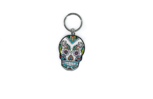 Sunny Buick - Lacy, Edgy, Day of the Dead Design - Lace Sugar Skull - Great Metal Keychain - 1.75" x 2.5"