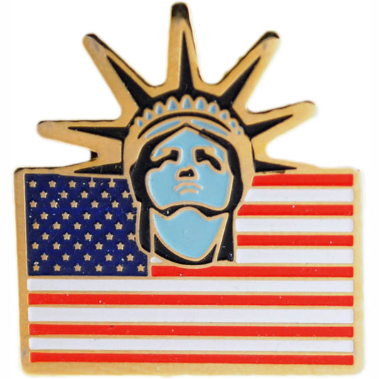 USA & PATRIOTIC, USA STATUE OF LIBERTY With FLAG - Original Artwork, Expertly Designed PIN - 1"
