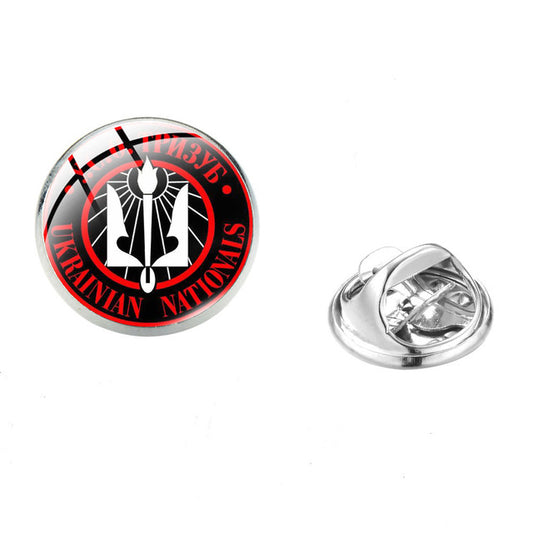 UKRAINE PIN, Tryzub Brooch Round Badge, The Ukrainian Nationals Symbol with Round Glass Top, Lapel PIN, 1.6cm