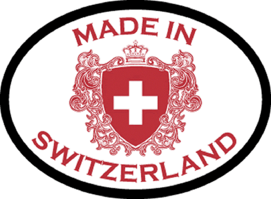 MADE IN SWITZERLAND Sticker - Orignal Artwork Vinyl - Reflective Germanic Oval Decal Sticker - 3.5" x 4.75"