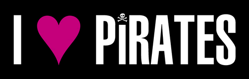 Pirate Sticker, I LOVE PIRATES, Orignal Art Decor, Nautical Pirates Decal - 3.5" x 11"