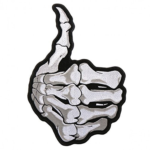 Embroidered SKELETON THUMBS UP, Iron-On / Sew-On - 3" x 5"