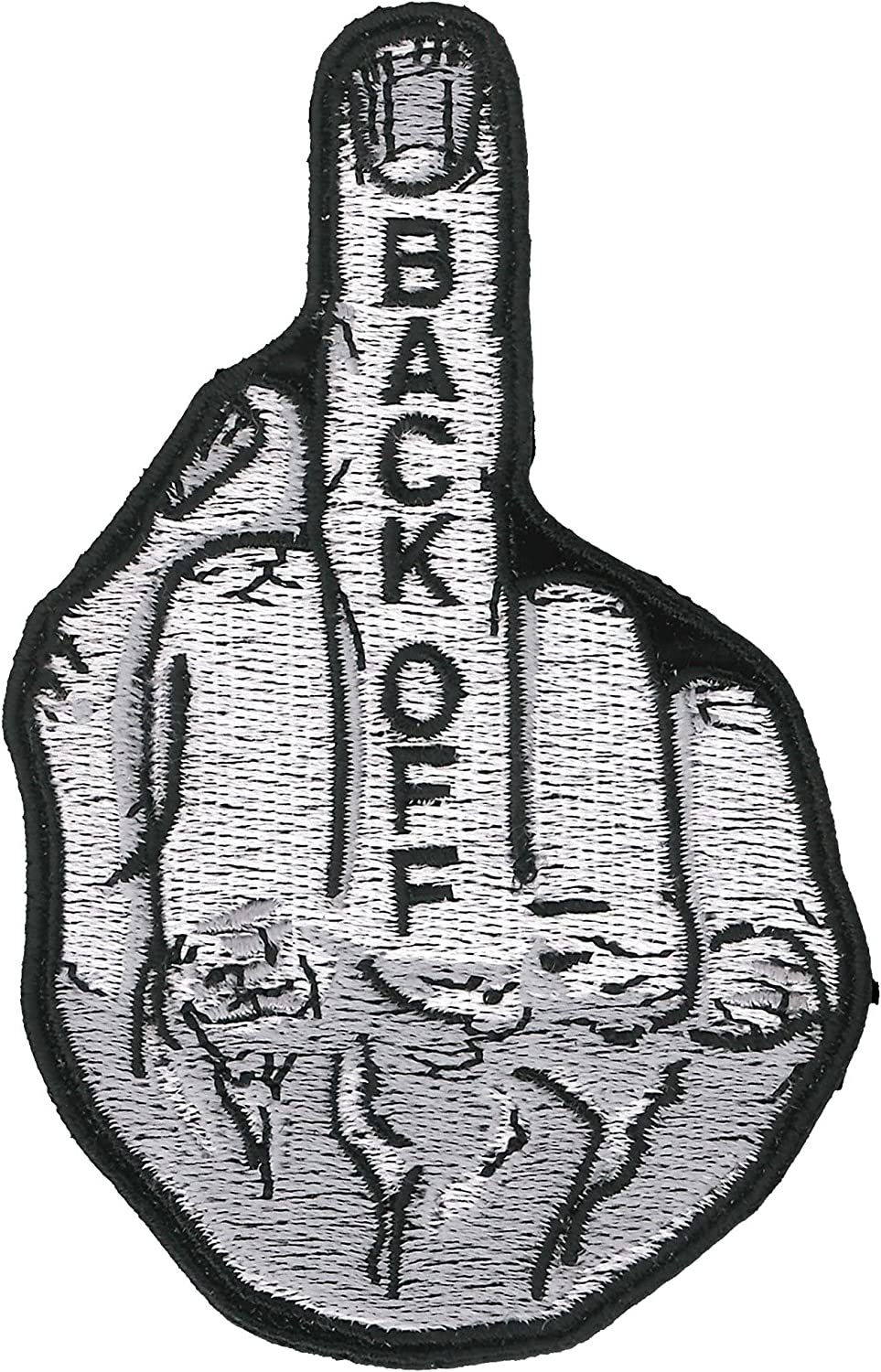 BACK OFF MIDDLE FINGER, PATCH - High Thread Iron-On Heat Sealed Backing Sew-On Biker's Patch - 2.5" x 4"