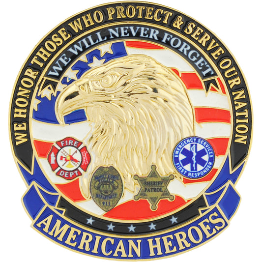FIRE & EMS, AMERICAN HEROES EAGLE - Original Artwork, Expertly Designed PIN - 1.625"