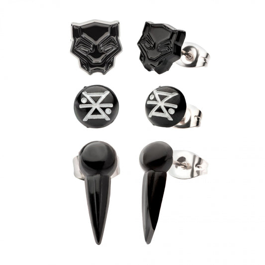 Official WAKANDA FOREVER Authorized Marvel Black Panther Symbols 3 STUD EARRINGS SET