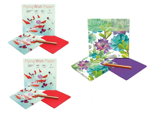 Flying Wish Paper Combo Pack, 2 x Koi Pond + 1 x Cactus Green, Mini Kit Combos, Write it, Light it, Watch it Fly - (3 x Mini Sets) - 5" x 5" Each