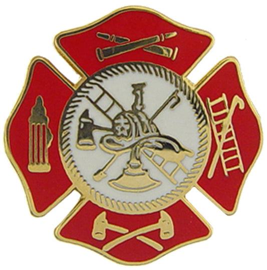 FIRE & EMS, Fire Department AXES LOGO - Original Artwork, Expertly Designed PIN Red White - 0.75"