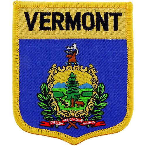 VERMONT SHIELD PATCH - High Thread Rayon Iron-On Heat Sealed Backing Sew-On Patch - 3.5" x 2.875"