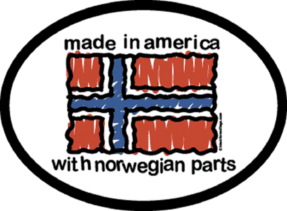 MADE IN AMERICA With NORWEGIAN PARTS Sticker - Orignal Artwork Vinyl - Reflective Oval Decal Sticker - 3.5" x 4.75"
