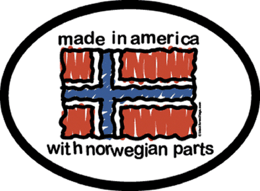 MADE IN AMERICA With NORWEGIAN PARTS Sticker - Orignal Artwork Vinyl - Reflective Oval Decal Sticker - 3.5" x 4.75"
