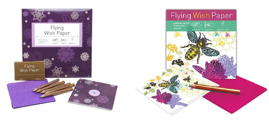 Flying Wish Paper Combo Set, Purple Snow Large Kit + Just Bee Mini Kit Set - Write it, Light it & Watch it Fly - (2 x Sets)