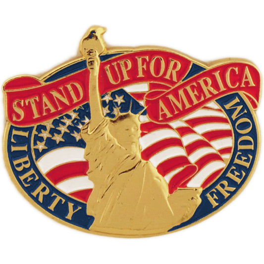 USA & PATRIOTIC, USA STATUE OF LIBERTY STAND UP FOR AMERICA - Artwork, Expertly Designed PIN - 1"