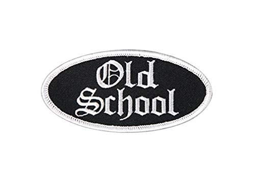 OLD SCHOOL OVAL, High Thread Embroidered Iron-On / Saw-On Rayon PATCH - 4" x 2", Exceptional Quality