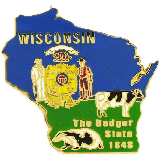 USA STATES, WISCONSIN Map - Original Artwork, Expertly Designed PIN - 1"