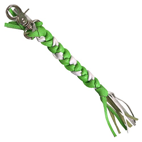 Genuine Braided Bikers Key Chain, WHITE & GREEN - Heavy Duty Lobster Claw Clasp KEYCHAIN