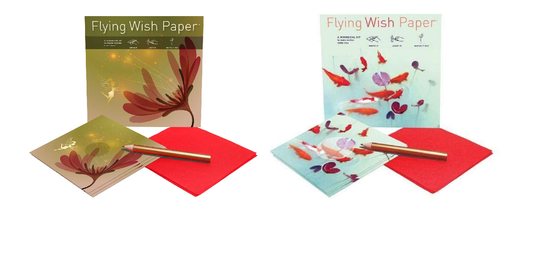Flying Wish Paper Combo Pack, 1 x Fairy Garden + 1 x Koi Pond, Mini Kit Combos, Write it, Light it, Watch it Fly - (2 x Mini Sets) - 5" x 5" Each