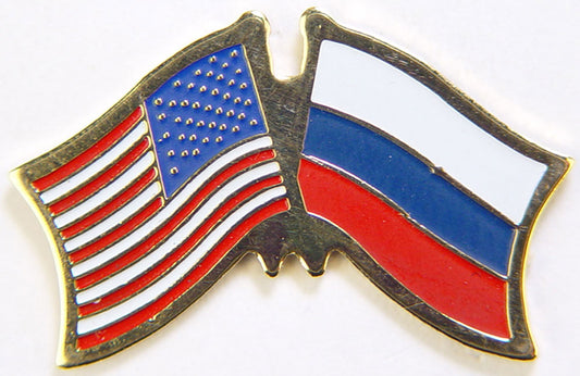 INTERNATIONAL, USA & RUSSIA Cross Flags - Original Artwork, Expertly Designed PIN - 1.125"