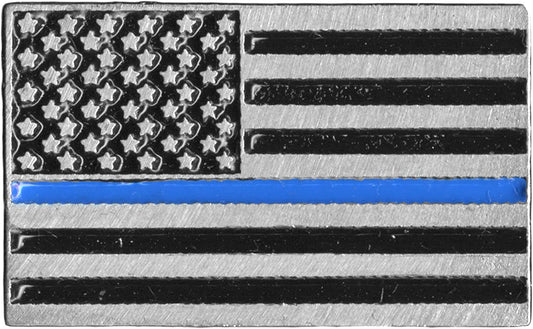 Thin Blue Line on USA Flag, PIN - US Flag Patriotic Original Artwork, Expertly Designed Pewter Lapel Pin