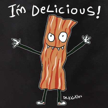 Dr Krinkles, I AM DELICIOUS - Cotton TOTE Shopping BAG - 15" x 16" - Black