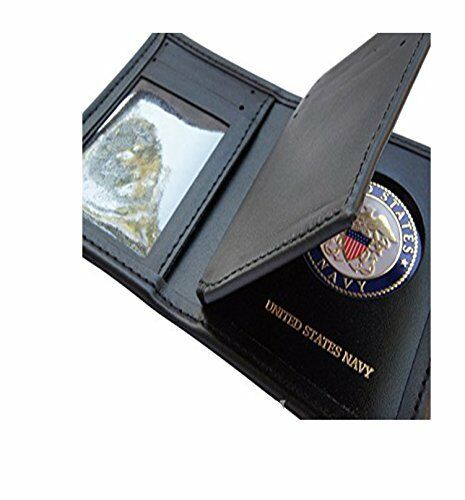 US Made Black Trifold Genuine Leather WALLET, Single ID Window and CC Slots