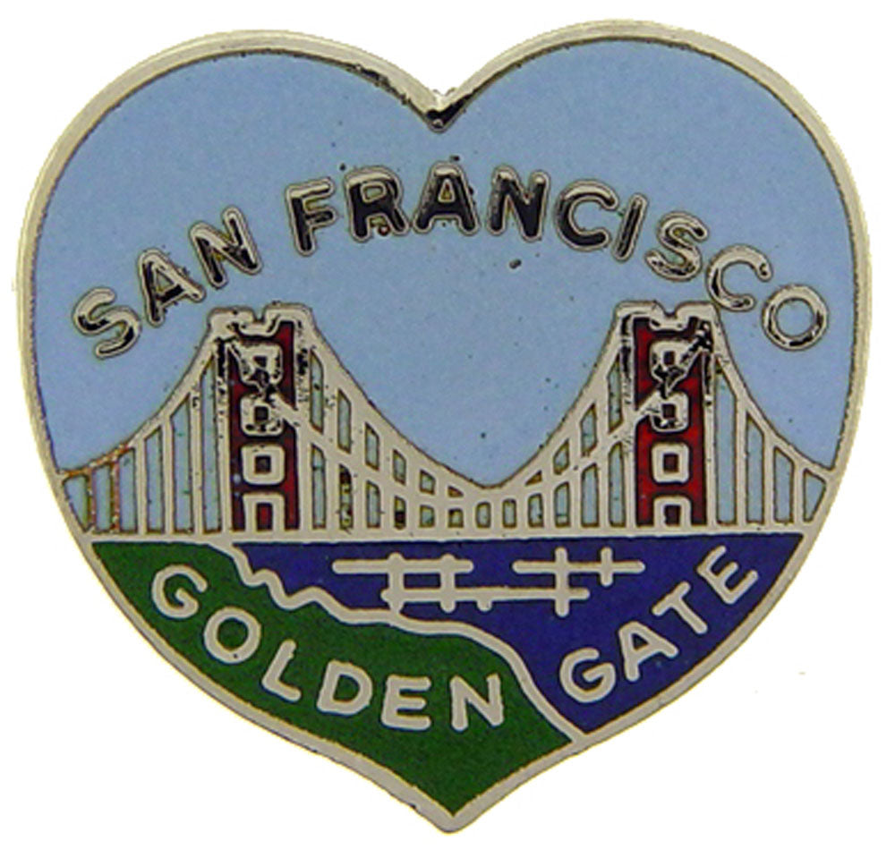 US STATES PIN, CALIFORNIA HEART SAN FRANCISCO Golden Gate - Novelty Patriotic Enamel Lapel PIN - 1"