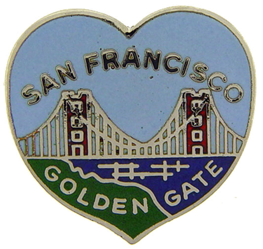 US STATES PIN, CALIFORNIA HEART SAN FRANCISCO Golden Gate - Novelty Patriotic Enamel Lapel PIN - 1"